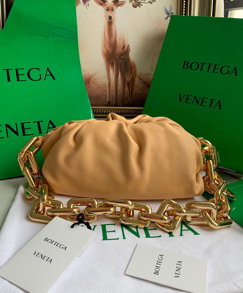 Bottega Veneta Teen Chain Pouch Leather Clutch Apricot